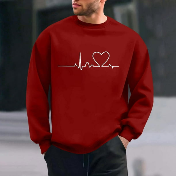 Amzcrzy Sudadera Para Hombre, Con Estampado De Corazones, Informal, De Manga Larga Y Cuello Redondo, Con Capucha, Camiseta De Manga Larga Y Cuello Redondo, Color Rojo, M