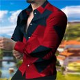 thumbnail image 1 of Camisa de hombre con estampado geométrico cuadrado de color 3D, camisa de manga larga con botones estampada para exteriores, diseño de moda informal, 1 of 6