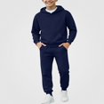 thumbnail image 2 of Vornjynx Boys 2 Piece Outfit (2-14) Fleece Lined Hooded Sweatshirt with and Leg Tied Sweatpants Set Sporty Navy, 2 of 7