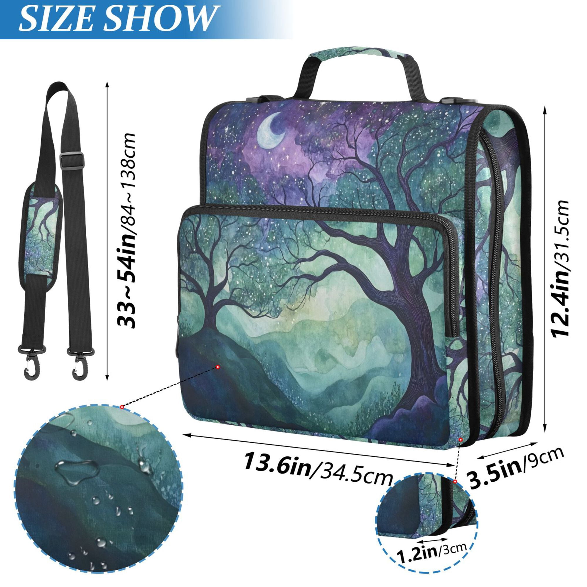 FORMRS Zipper Binder with Shoulder Strap 2-inch Ring 500 Sheet Capacity File Bag, Moonlight Forest