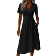 thumbnail image 5 of ClodeEU Women's V Neck Short Sleeve Midi Dress,Casual High Waist A Line Flowy Dress Black,Women's Plus L, 5 of 7