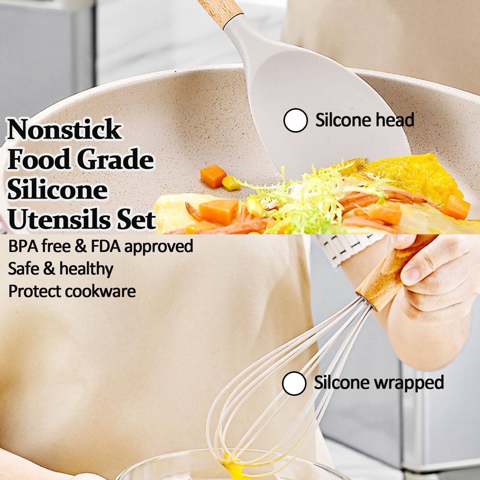 White Silicone Cooking Utensil Set 12-Pack for Nonstick Cookware, Heat Resistant BPA Free Rubber Kitchen Tools Set with Holder, Kitchen Spoons Set Utensilios de Cocina for Fish Eggs Pancakes