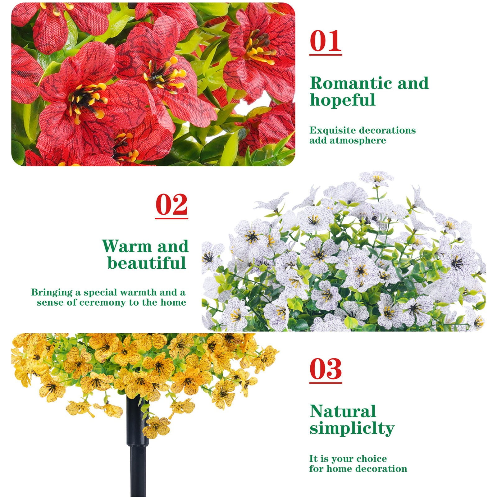 Artificial Flowers for Outdoors, Fake Forget-Me-Not Flowers with Ground Pile and Leaves, Lifelike Faux Myosotis Bouquet Artificial Plants for Garden Home Decor, 1pc White, 15.74In W/ 23.62In H
