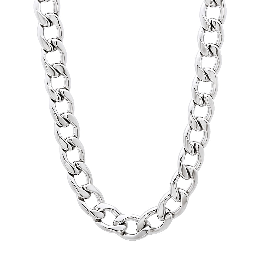 The Bling Factory - Men's 6mm High-Polished Stainless Steel Flat Cuban 22 Inch Stainless Steel Chain
