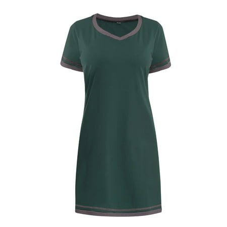 

Summer Pajamas For Women 2023 Summer Casual Soft And Comfortable Round Neck Loose Contrast Color Short Sleeved Multi Color Nightdress Nightgowns For Women Satin Plus Size