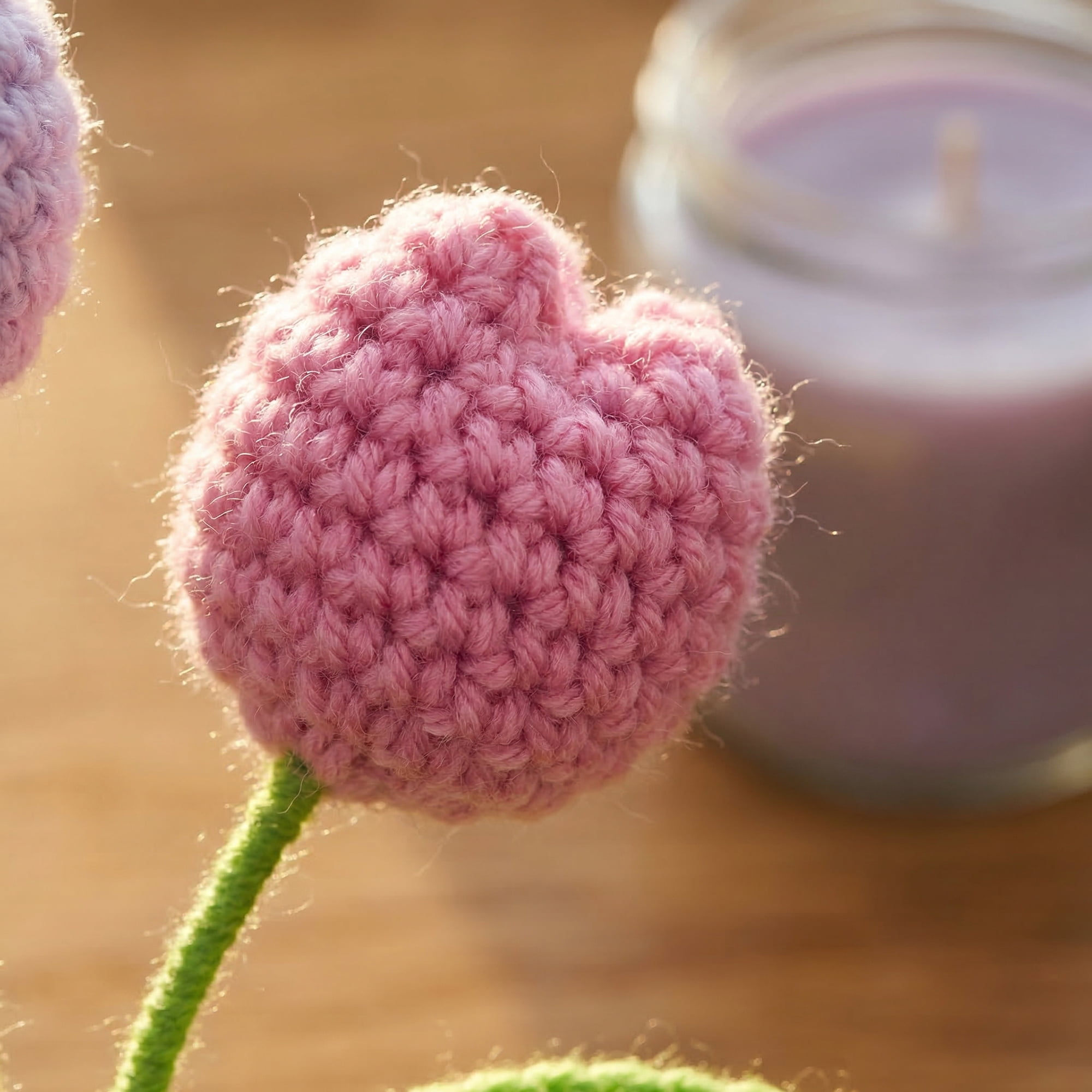 Unique Bargains 2Pcs Handmade Crochet Puffy Tulip Knitted Potted Plant Purple 4.3in