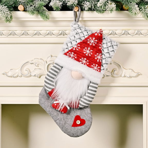 Christmas Stockings with Cute 3D Plush Swedish Gnome Holding Gift Box Xmas Hanging Stockings Christmas Decorations for Family Holiday Fireplace Party Decor