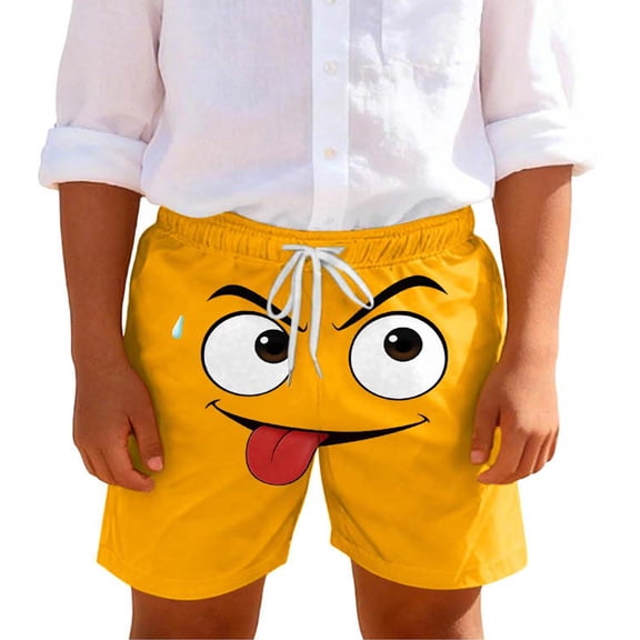 Boys Orange Print Swim Trunks Quick Dry Stretch Waist Drawstring for 5-14 Years Beach Pool,Size 7 T