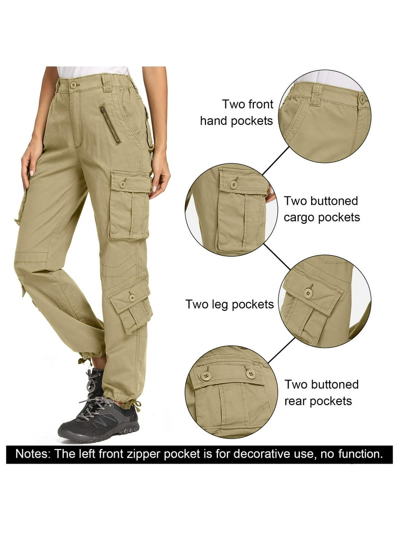 【COLOR iN ID】belted pocket pants TRGPSG Women's Cargo Pants with 8 Pockets Cotton Casual Work