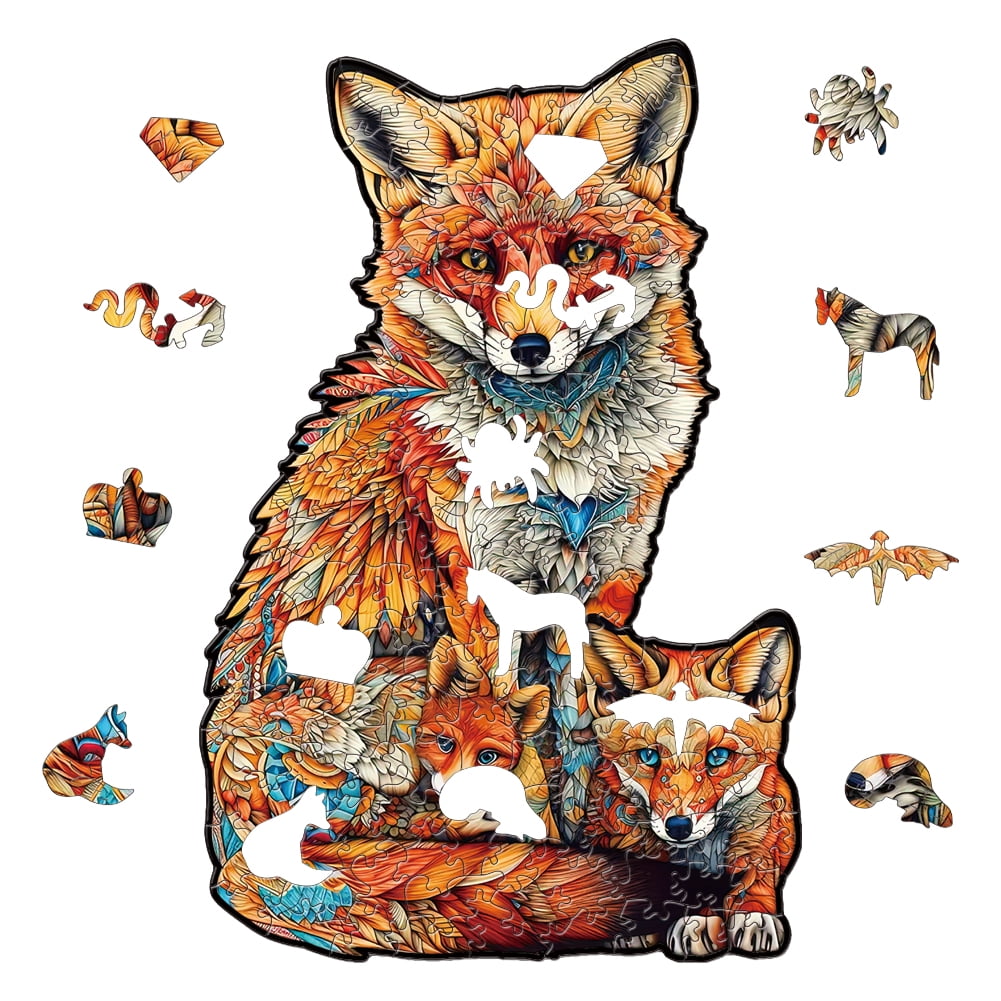 Nestologi Fox with Pup Premium Wooden Jigsaw Puzzle for Adults - Large - 5 Hours to Complete
