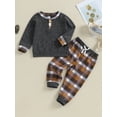 thumbnail image 2 of Bslissey Kids Baby Boys Pants Sets Long Sleeve Button Sweatshirt + Elastic Waist Plaid Print Pants 2Pcs Casual Outfits Toddler Daily Clothes 12M 18M 24M 3T 4T 5T, 2 of 9
