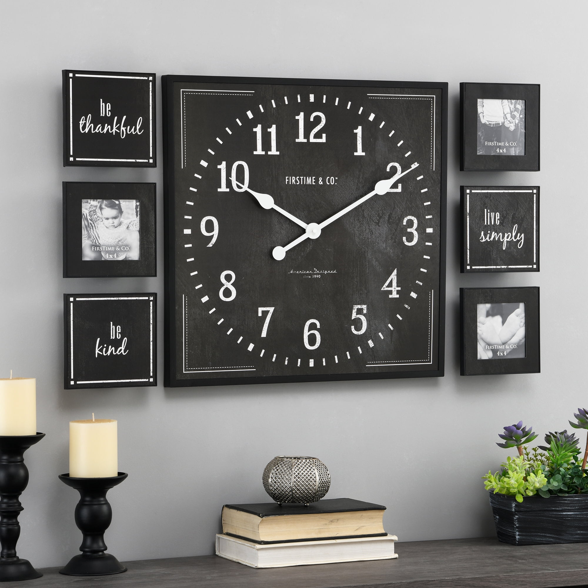 FirsTime & Co. Black Farmhouse Frame Gallery Wall Clock 7Piece Set