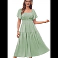 thumbnail image 3 of Vestido Informal de Verano para Mujer, de Corta, Cuello Cuadrado, Cintura Fruncida, Holgado, con , Verde , Talla XXL, 3 of 6