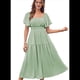 thumbnail image 3 of Vestido Informal de Verano para Mujer, de Corta, Cuello Cuadrado, Cintura Fruncida, Holgado, con , Verde , Talla XXL, 3 of 6