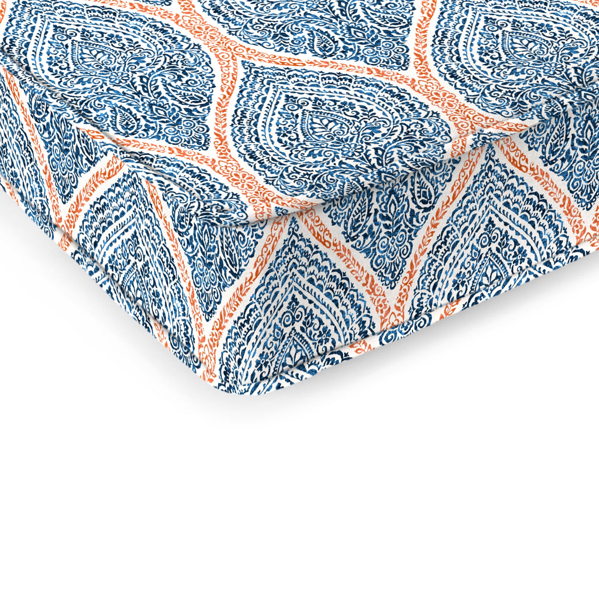 Jordan Manufacturing 47" x 17" Andorra Tiger Lily Navy Damask Rectangular Outdoor Settee Swing Bench Cushion with Ties and Welt