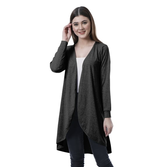 Moomaya Womens Full Sleeve Hi-Lo Shrug Rounded Hem Long Cotton Summer Cardigan