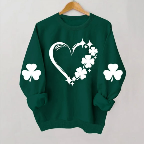 Herrnalise Women's St. Patrick's Day Clover Printed Tops Irish Shamrock Sweatshirt Long Sleeve Slouchy Pullover Tops Gear up for greatness for less