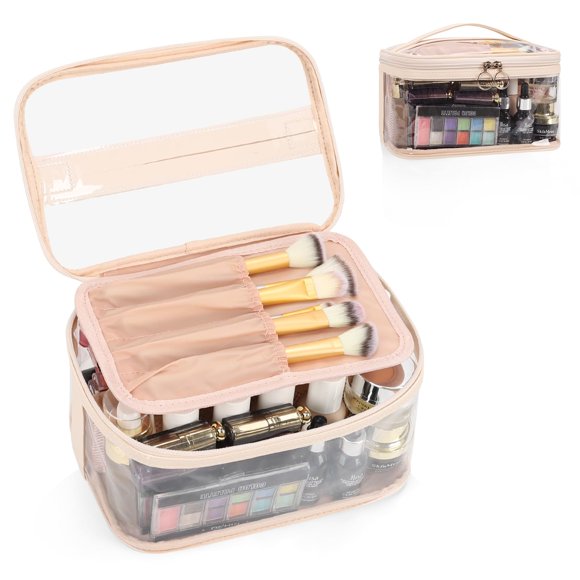Bolsa de maquillaje portátil transparente OCHEAL para cosméticos con compartimento para brochas