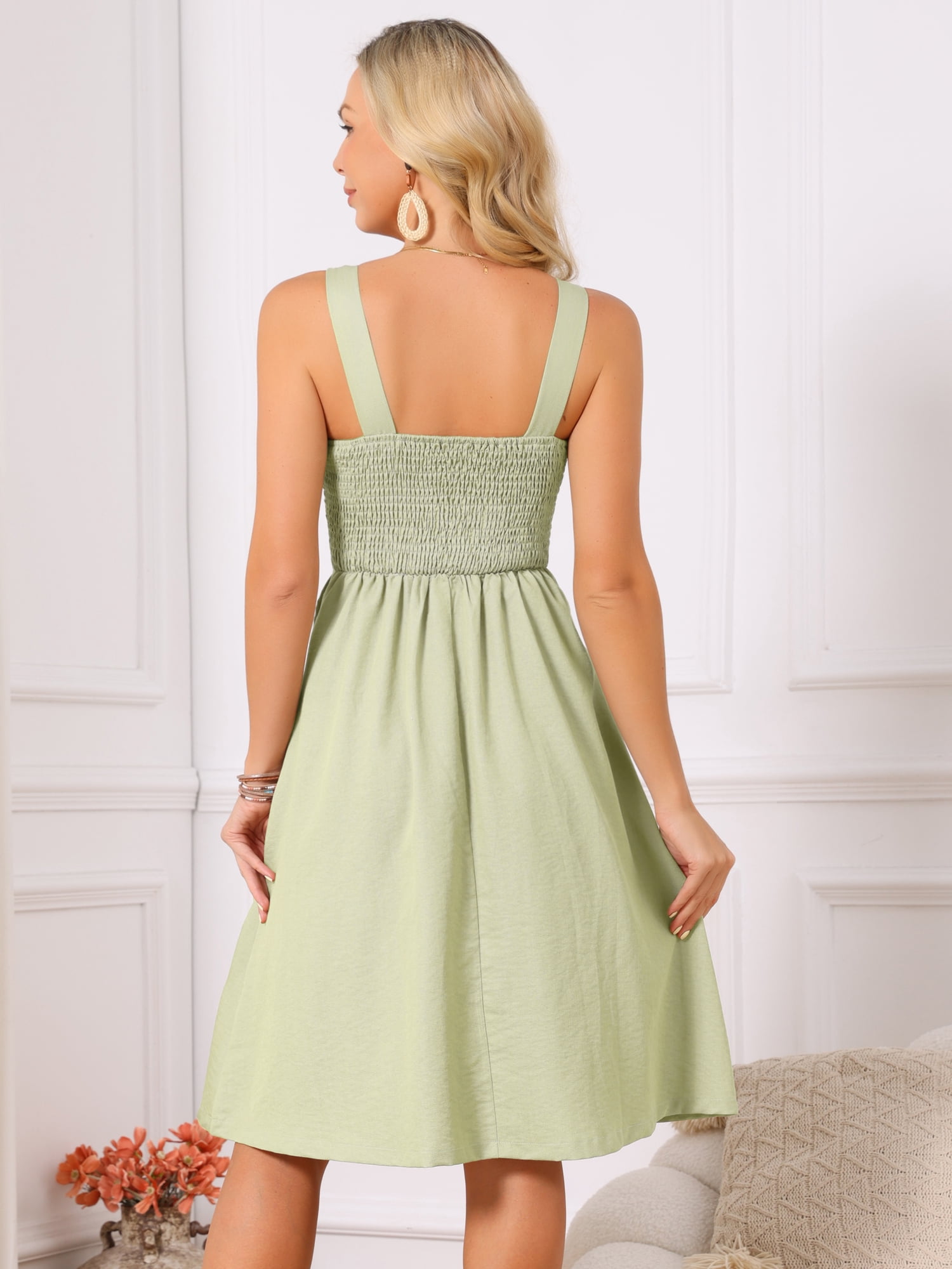 DARING DIVA Women's Dress Square Neck Flattering Tank Sundress XL Green