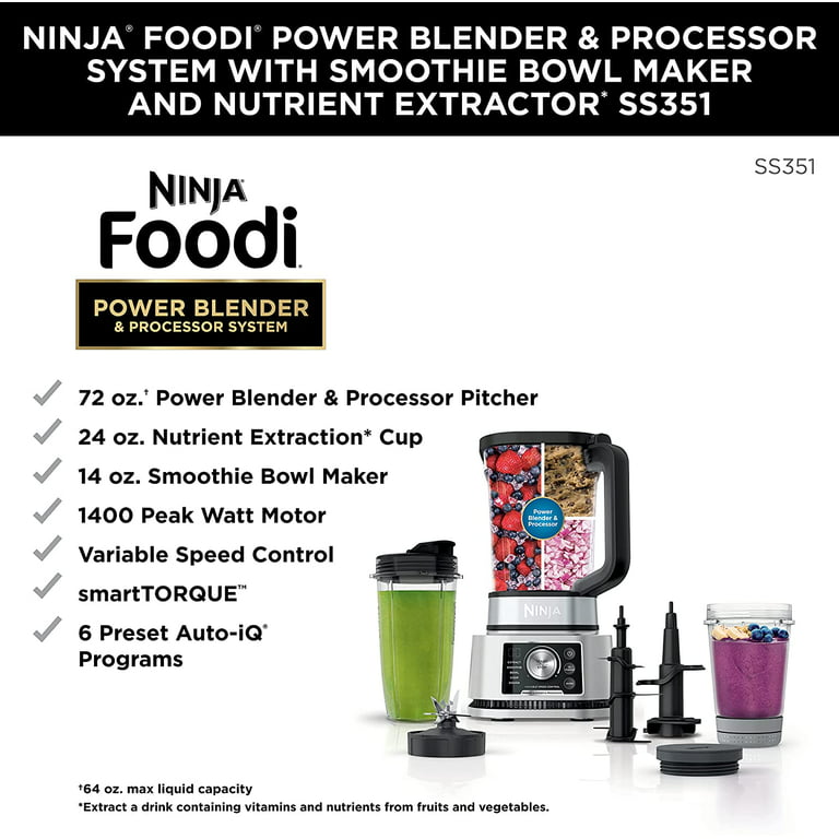 Restored Ninja SS401 Foodi Power Blender Ultimate System with 72 oz  Blending & Food Processing Pitcher (Silver) (Refurbished)
