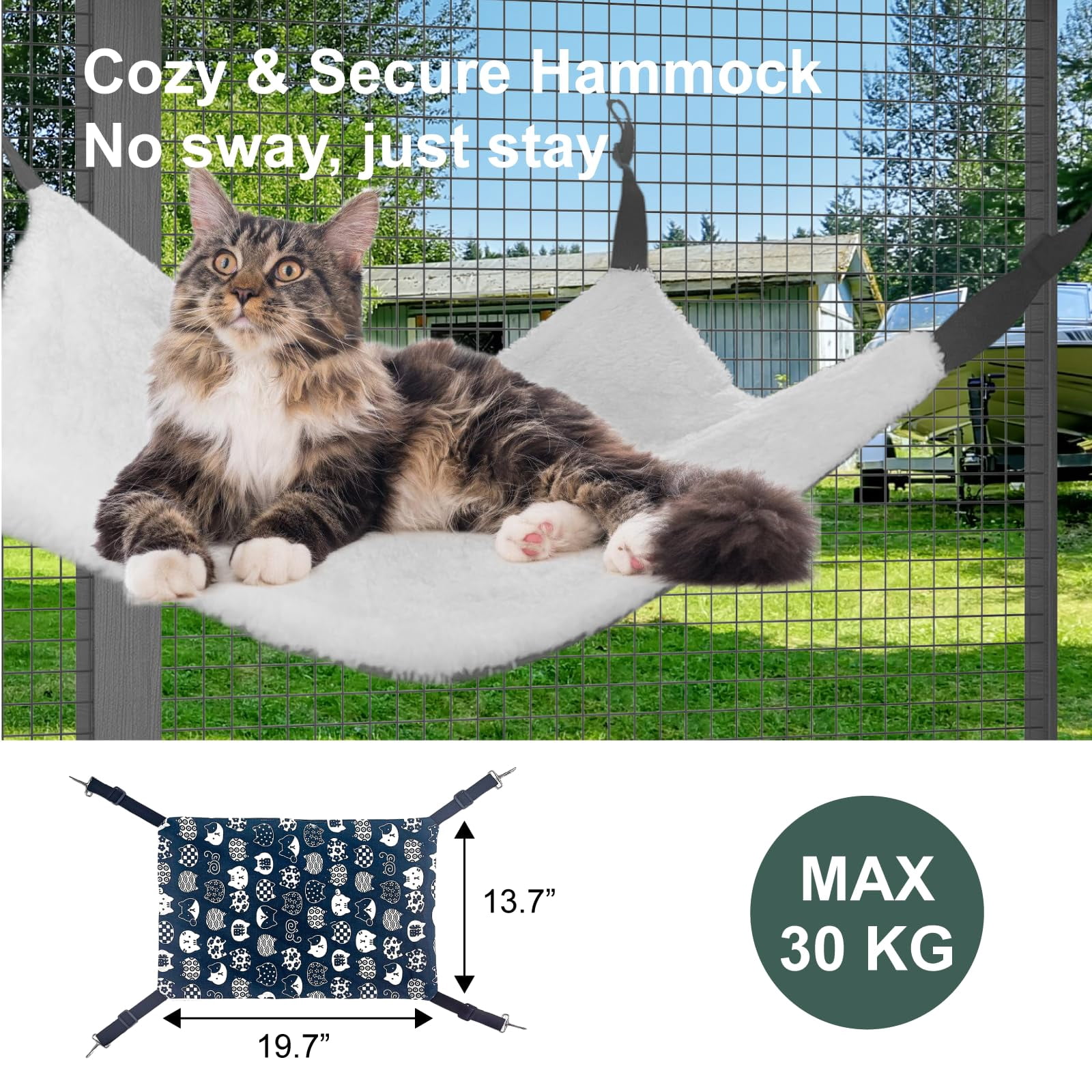 Catio Outdoor Cat Enclosure with Tunnel, 2 in 1 Outside Pet Playground Include 1 Catio and 1 Tunnel, Cat Enclosure with Cats Hammock and Waterproof Cover, Indoor Outdoot Cats Cage with 2 Door