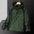 thumbnail image 2 of Kmdttou Men's Rain Jacket Waterproof with Hooded Hiking Coat Lightweight Windbreaker Thermal Hiking Coats Army Green 2XL, 2 of 8
