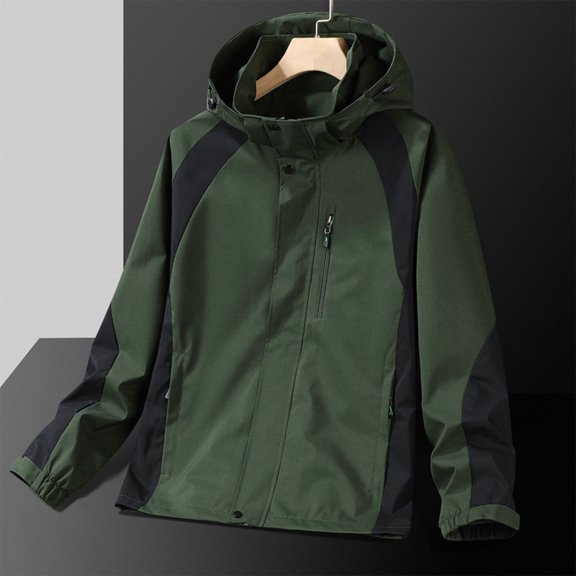 Guieoi Fall Jackets for Men Men's Athletic Jacket Lightweight Long Sleeve Solid Color Outdoor Sport Zipper Hooded Sweatshirts with Pockets Green Black*Friday/Cyber*Monday Clearance