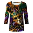 lcziwo Mardi Gras Tshirts for Women 3/4 Sleeve Crewneck Mask Graphic