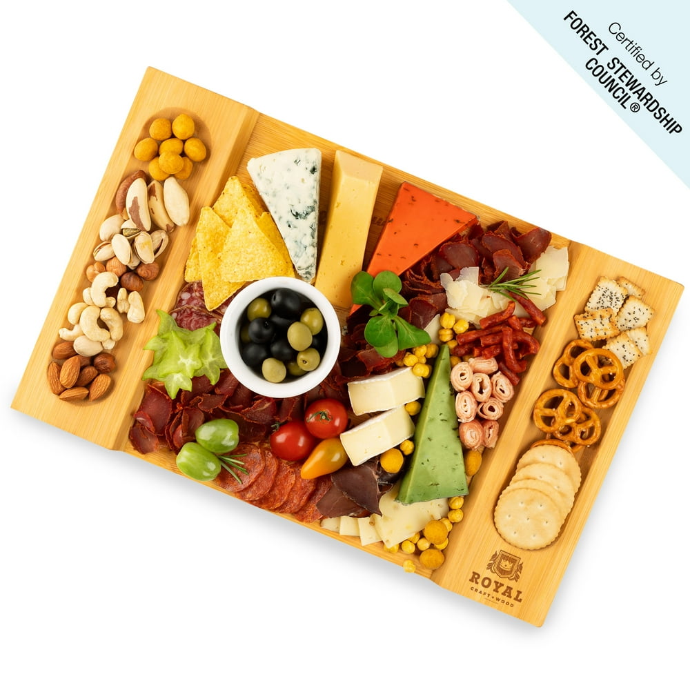 Royal Craft Wood Large Bamboo Cheese Board Gift Set / Charcuterie Board