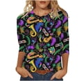 thumbnail image 3 of jobturf Mardi Gras Shirts for Women Carnival Holiday Party Tops Lightweight 3/4 Sleeve Blouses Spring Fashion Round Neck Graphic Tees, 3 of 6
