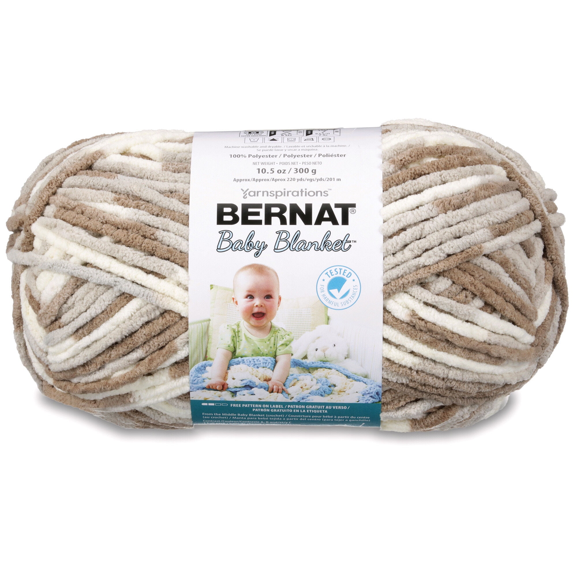 Bernat® Baby Blanket™ #6 Super Bulky Polyester Yarn, Little Sandcastles 10.5oz/300g, 220 Yards (4 Pack)