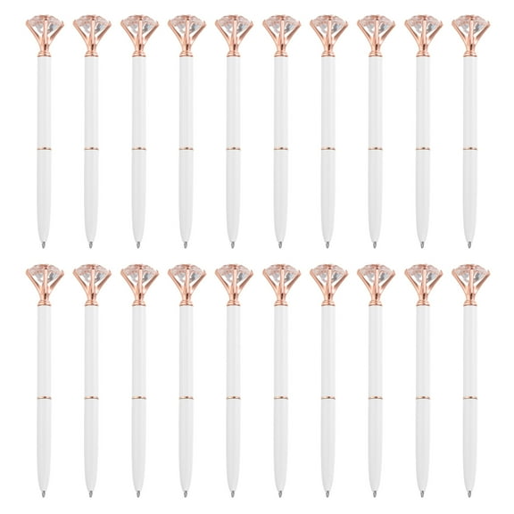 Uxcell Retractable Diamond Ballpoint Pens Bulk, 20Pcs Metal Black Ink Stamping Writing Pens for Wedding, Office, White