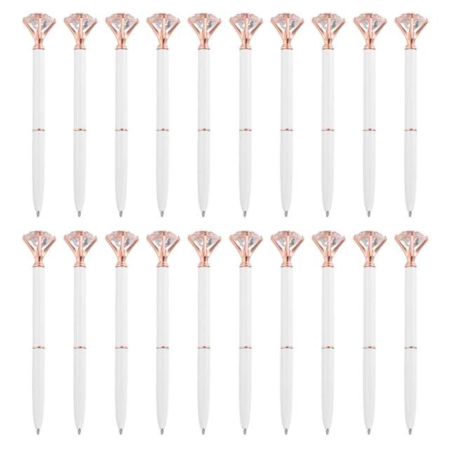 Bolígrafos de punta de diamante retráctiles Uxcell al por mayor, 20 piezas, bolígrafos de tinta negra metálica para estampado de escritura para bodas, oficina, blanco