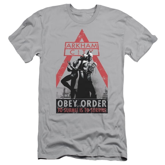 Batman Arkham City Obey Order S/S Adult 30/1 T-Shirt Silver