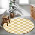 thumbnail image 2 of Lemon Yellow Checkered Round Area Rug 3 FT, Small Kitchen Bathroom Mat, Geometric Yellow Buffalo Plaid Washable Indoor Outdoor Throw Runner Carpet Non-Shedding Doormat for Table Shower Sofa Entryway, 2 of 4