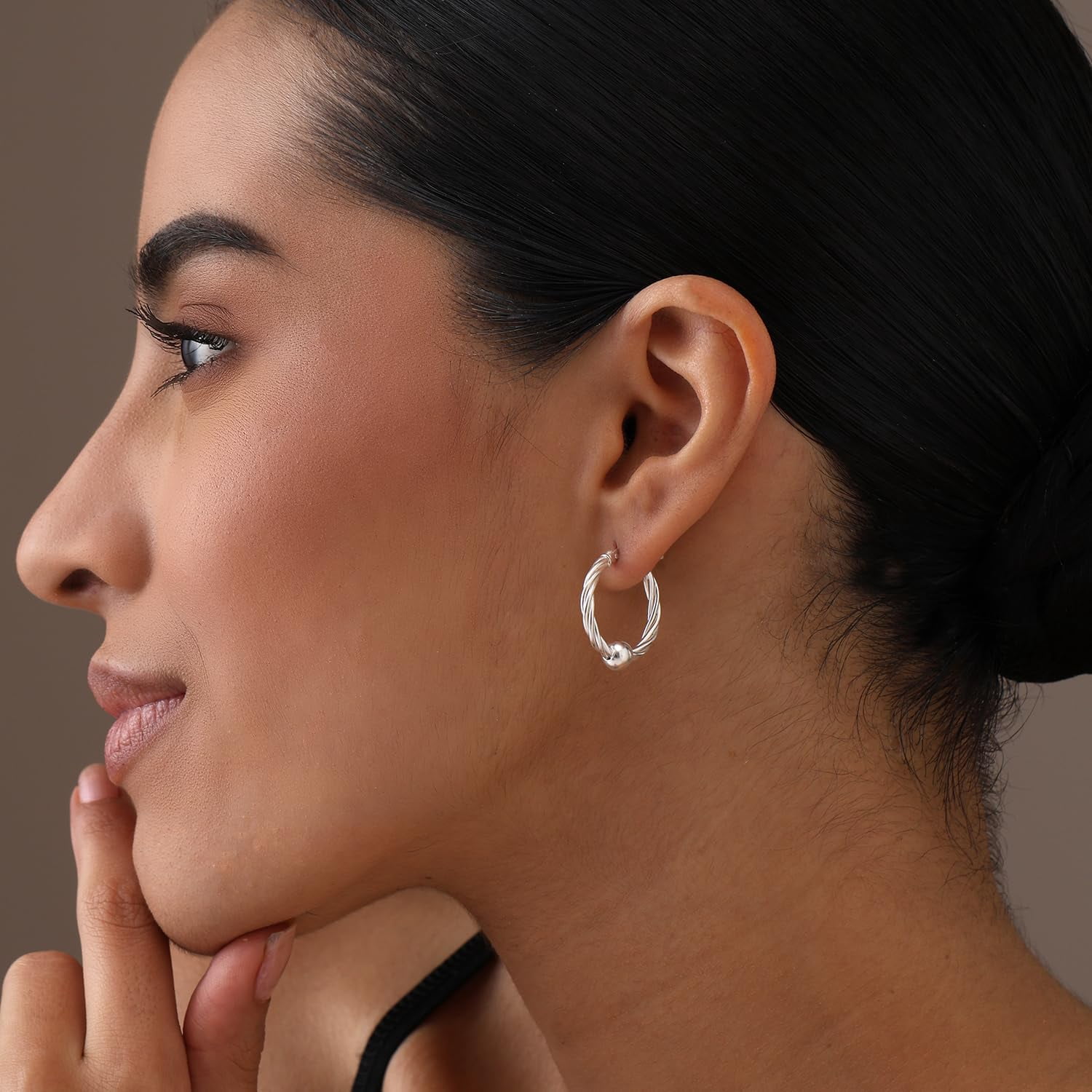 LeCalla 925 Sterling Silver Hoop Earrings for Women | Ball Bead Accent Click-Top Hoop Earrings