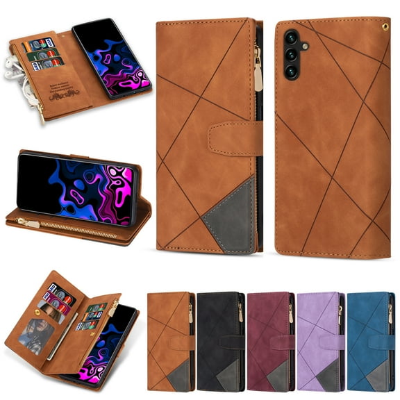 Allytech Galaxy A05S Wallet Case with Zipper Pocket, Premium PU Leather RFID Blocking Slim Fit Cards Slots Shockproof Flip Stand Hand Wrist Phone Case for Samsung Galaxy A05S - Brown