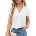 thumbnail image 3 of Blusa de manga corta con cuello en V, blusa corta con volantes y cuello en V para mujer Camisa de manga corta con cuello en V Camisa de manga corta con cuello en V muy versátil, 3 of 6