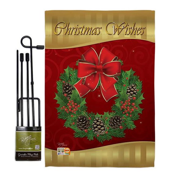 Breeze Decor BD-XM-GS-114078-IP-BO-D-IM10-BD 13 x 18.5 in. Christmas Wishes Winter Impressions Decorative Vertical Double Sided Garden Flag Set with Banner Pole Included
