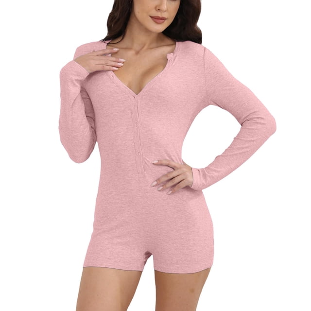 Ensemble de Pyjama Bodycon pour Femmes Printemps Aguichant Col en V Manches Courtes Combishort