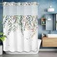 thumbnail image 6 of Spring Eucalyptus Leaves No Hooks Shower Curtain with Snap-in Liner Watercolor Green Plants Leaf Flower Shower Curtains for Bathroom, Waterproof, Easy Install, Washable 60"x72", 6 of 9