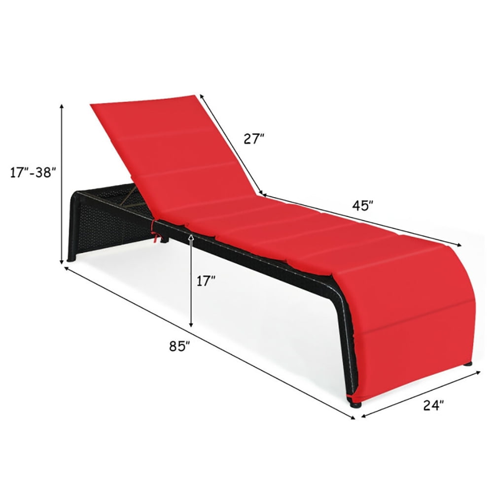 Aimee Lii Patio Rattan Lounge Chair Back Adjustable Chaise Recliner with Cushioned, Patio Loungers, Red Aimee Lii Patio Rattan Lounge Chair Back Adjustable Chaise Recliner with Cushioned, Patio Loungers, Red