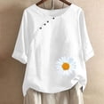 thumbnail image 2 of Blusas de Manga Corta para las Mujeres Impresas Cuello Redondo Camiseta Casual, Blusa de Algodón de Imitación para las Mujeres, 2 of 4