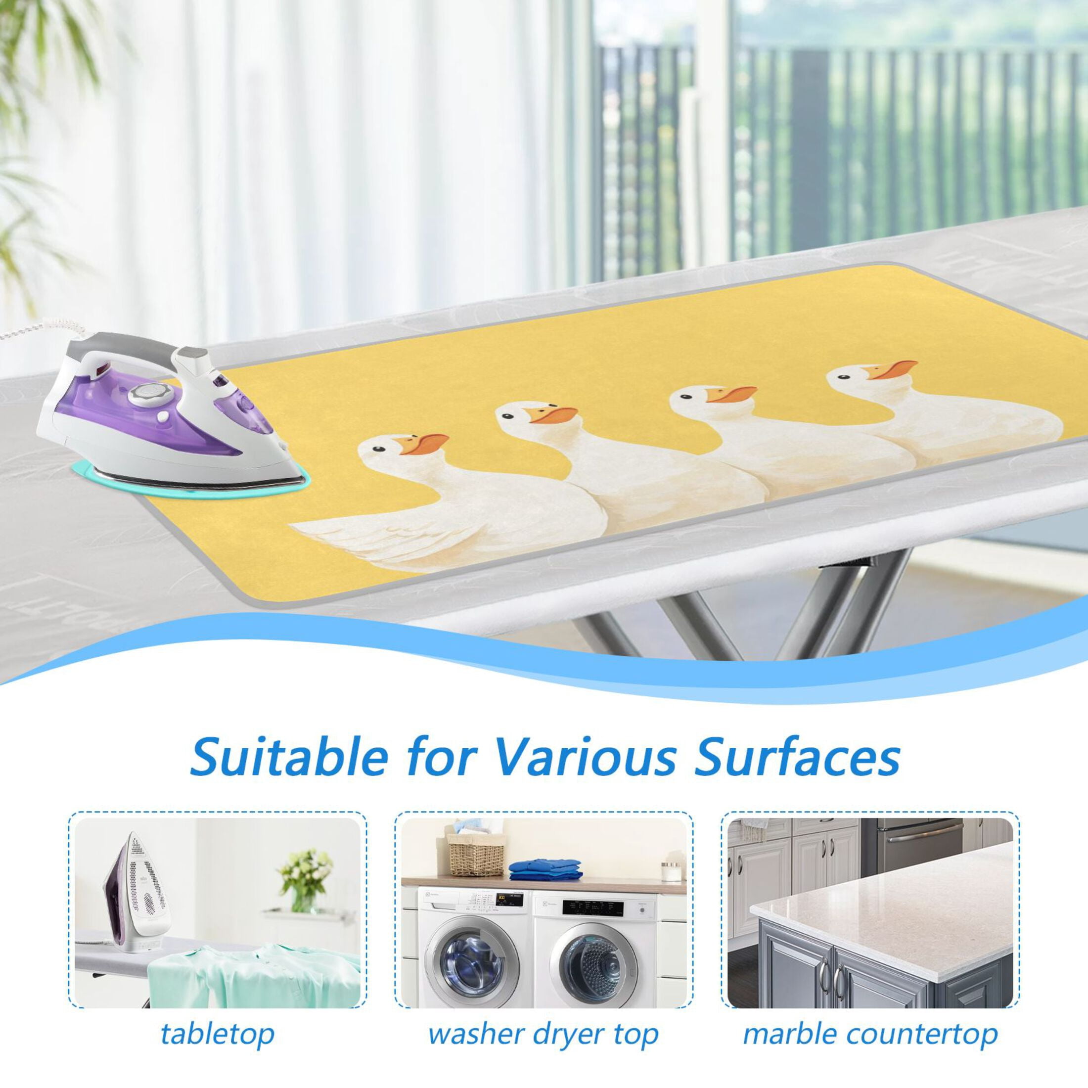 A Goup Of Cute White Ducks Ironing Mat Blanket Portable Travel Ironing Pad Heat Resistant Pad 47.2" x 27.6”