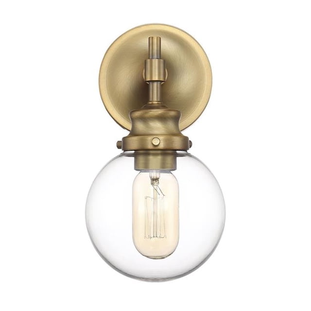Meridian M90024NB 1 Light Wall Sconce - Clear with Natural Brass