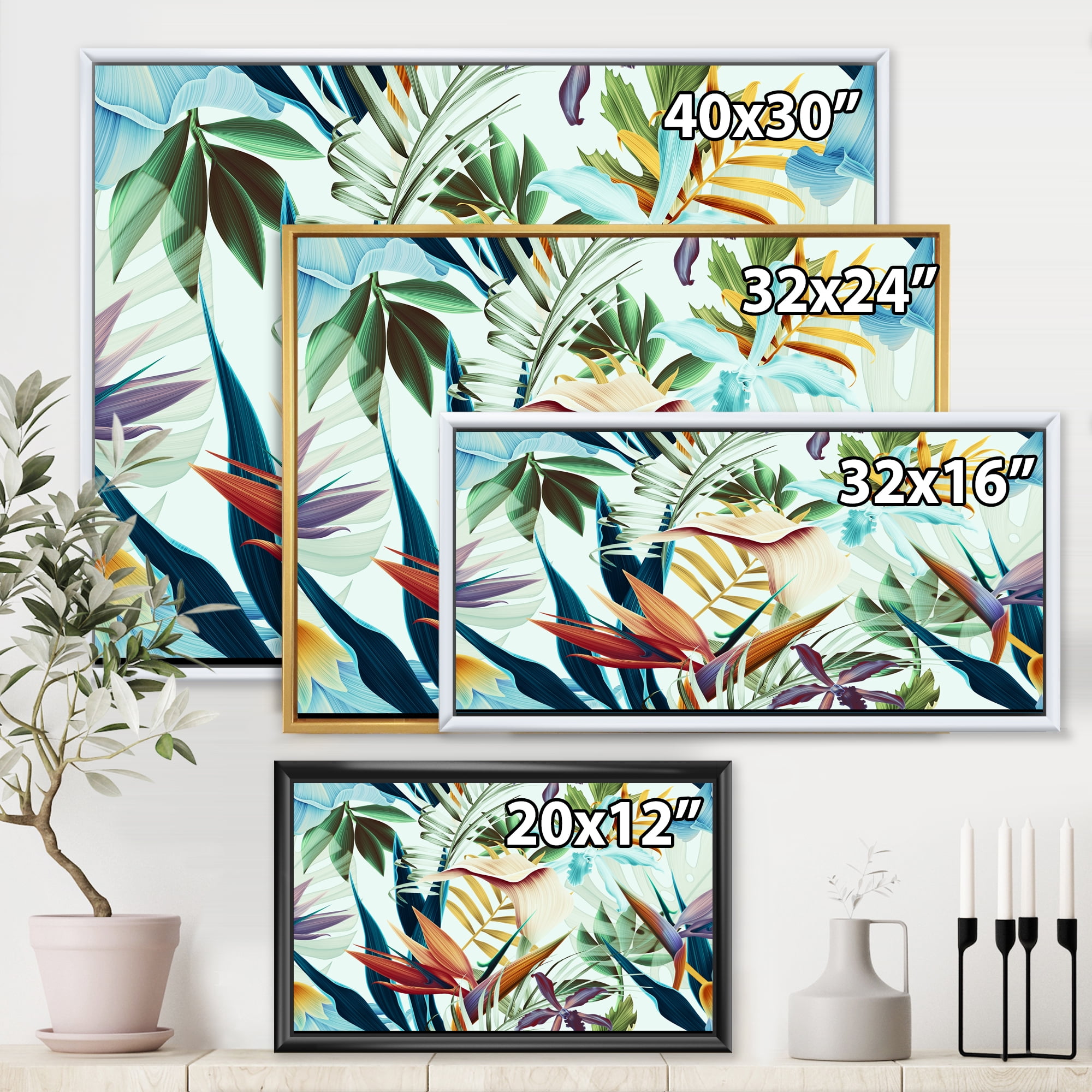 Designart 'VIntage Tropical Flowers I' Tropical Framed Canvas Wall Art Print