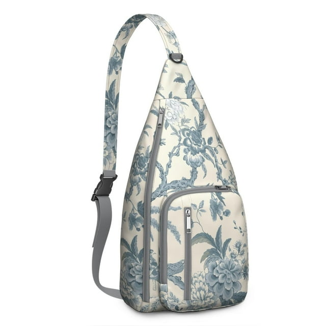 Tropical Flower Sling Backpack - Exotic Leaves & Blossom Pattern, Fashion Forward Crossbody Bag