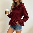 thumbnail image 5 of TEAJOPSUU Women's Ruffle Hem Hoodies Long Sleeve Bow Drawstring Hooded Sweatshirts Casual Pullover Fall Sweatshirts Burgundy, 5 of 6