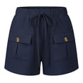 thumbnail image 6 of Rggeeun Women'S Shorts Solid Color Elastic High Waist Cargo Soft Mid-Rise Loose Fit Straight Leg With Side Plus Pockets & Adjustable Tie For Summer Baseball Elegant Hot Pants,Blue,L, 6 of 6