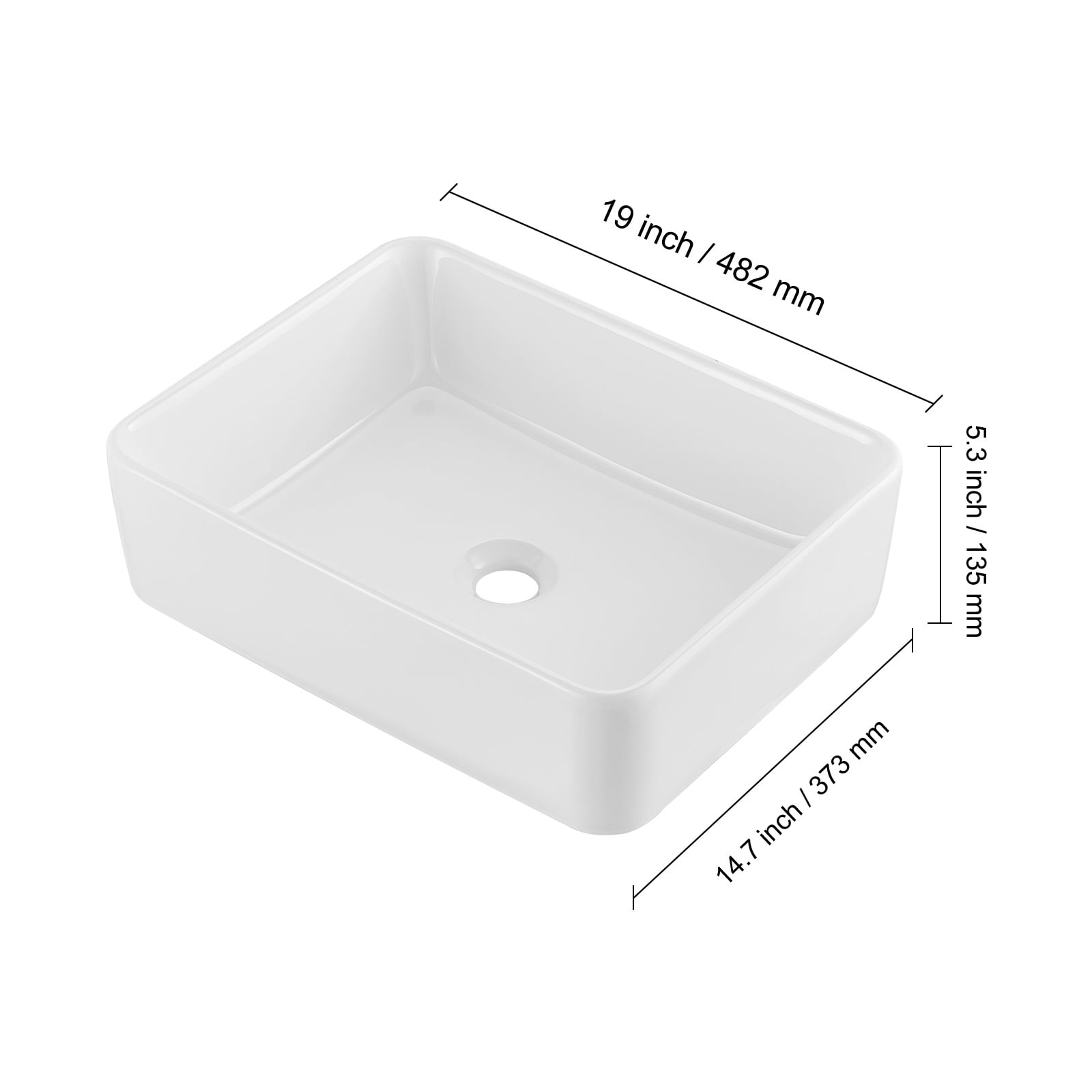 KFFKFF Rectangular Basin, 19" x 14.7" Countertop Sink, White Ceramic for Above Counter Use, Contemporary Design, Lustrous and Sophisticated, Securely Packaged for Bathrooms, Hotels, Restrooms, RVs